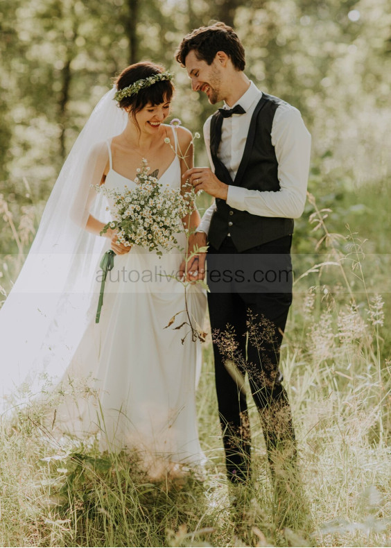 Spaghetti Straps Ivory Chiffon Simple Summer Wedding Dress